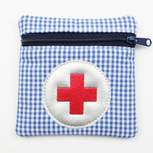 Erste-Hilfe-Täschchen Vichy Karo blau/rot 11x11 cm