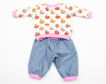 Doll sweater + pants all sizes apples pink/blue