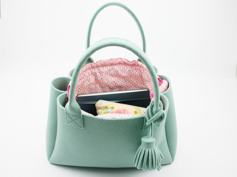 Handbag/shopper pure wool felt lime green image 3