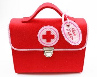 Arztkoffer/Filztasche für Kinder reiner Wollfilz rot/rosa
