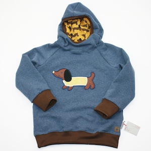 Hooded sweater size 110 Dachshund dark blue/brown