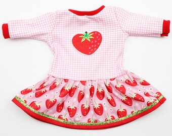 Puppenkleid Gr. 43-46 Erdbeere rosa/rot