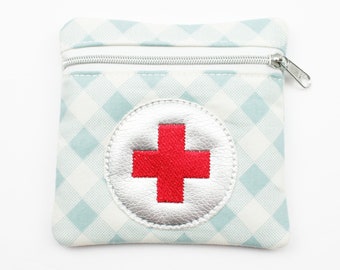 First aid bag check light blue/silver 11 x 11 cm