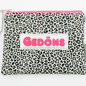 Mini cosmetic bag/purse Leoprint "Gedöns" beige/neon pink