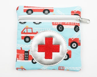First-aid bag, fire brigade, turquoise/red, 11 x 11 cm