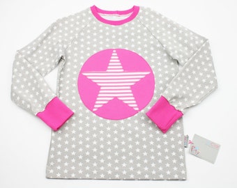 Langarmshirt Gr. 128 Stern grau/pink