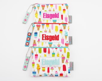 Mini cosmetic bag/wallet "Ice Money" white/pink, red or light turquoise