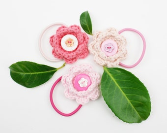 Hair tie crochet flowers pink tones apricot/pink