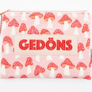 Kosmetiktäschchen "Gedöns" Pilze rosa/hellrot