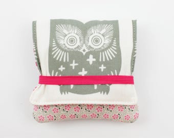 Tampon and panty liner bag 8.5 x 8.5 owl grey/pink