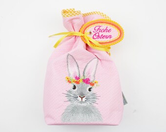 Ostersäckchen/Geschenkverpackung Hase Punkte rosa/weiss