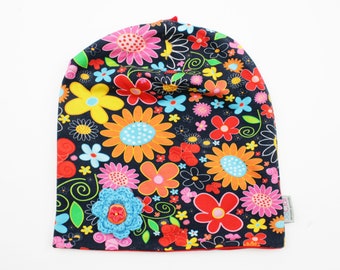 Beanie flowers size. 55-60 cm KU dark blue/colored lined