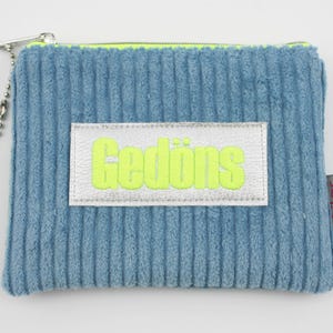 Minikosmetiktäschchen/Geldbeutel "Gedöns" Cord hellblau/neongelb
