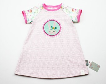 Short-sleeved dress size 62-134 bunny cream white/pink