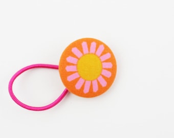 Hair tie 30 mm flowers orange/pink