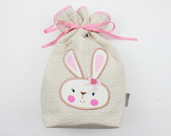 Ostersäckchen/Geschenkverpackung Hase Kreise beige/rosa