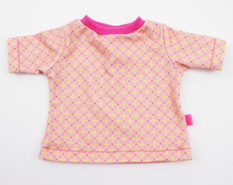 Doll shirt short sleeve size 43-46 cm flowers pink/pink