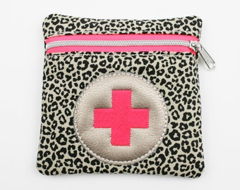 Borsa di pronto soccorso stampa leopardo nero/rosa neon chiaro 11 x 11 cm