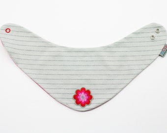 Halstuch gestreift mit Blume grau/pink