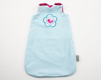 Puppenschlafsack Gr. 38-42 cm Vögelchen hellblau/pink