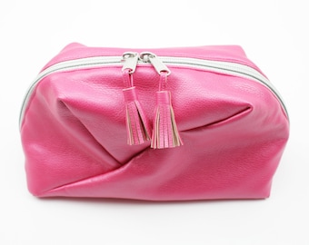 Geo-Bag/Kosmetiktasche groß Kunstleder pink/silber