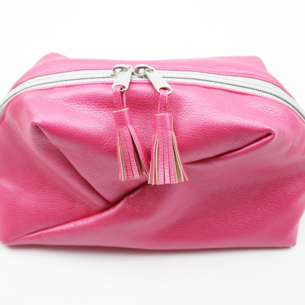 Geo-Bag/Kosmetiktasche groß Kunstleder pink/silber