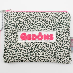 Minikosmetiktäschchen/Geldbeutel Canvas Leoprint "Gedöns" dunkelgrau/helles neonpink