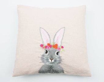 Sofa cushion/decorative cushion 30 x 30 cm rabbit powder pink/grey