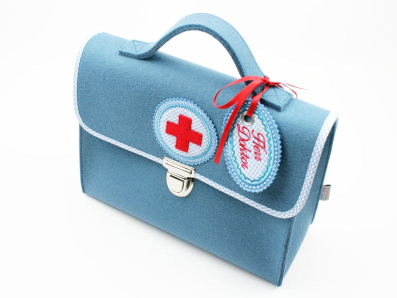 Doctor's case/felt bag for children pure wool felt light blue/light blue image 3
