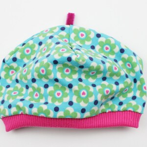 Puppenmütze Gr. 36 oder 43  Blümchen grün/pink