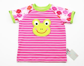 Kurzarmshirt Gr. 56-128 Frosch pink/hellgrün