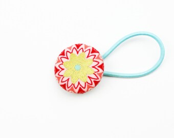 Hair tie 30 mm flower red/gold