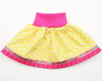 Doll skirt size 36 or 43 cm flowers yellow/pink