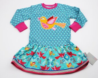 Raglan dress size 92 bird turquoise/pink