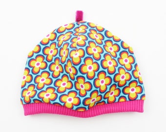 Doll hat size 36 or 43 flowers turquoise/pink