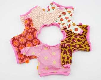 Doll sweater, size 36-40 cm, various patterns to choose from, yellow/pink