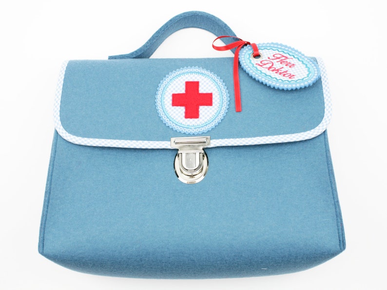 Doctor's case/felt bag for children pure wool felt light blue/light blue image 2