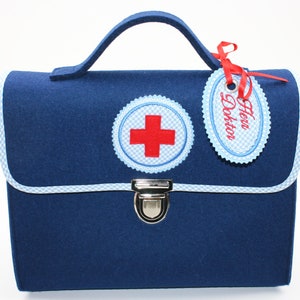 Doctor's case/felt bag for children pure wool felt dark blue/light blue