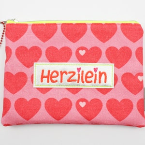Kosmetiktäschchen Canvas "Herzilein" und Herzen rot/neongelb