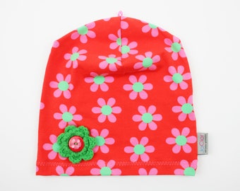 Light beanie size 39 to 54 cm KU flowers red/green