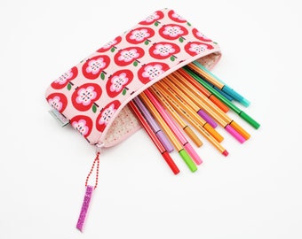 Pencil case/make-up bag little apples red/pink