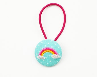 Hair tie 30 mm rainbow embroidered turquoise/pink
