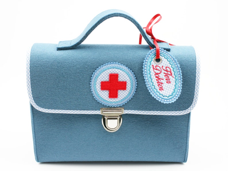 Doctor's case/felt bag for children pure wool felt light blue/light blue image 1
