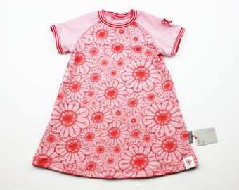 Short sleeve dress size 62-134 flowers pink/red