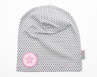 Leichte Beanie Gr. 46-49 cm KU Stern grau/rosa