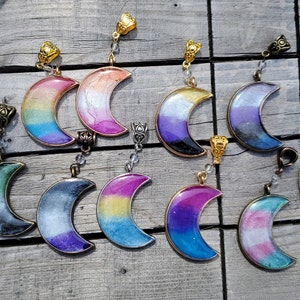 Pride Resin Moon Pendant LGBT Cresent Moon Necklace Queer Witch