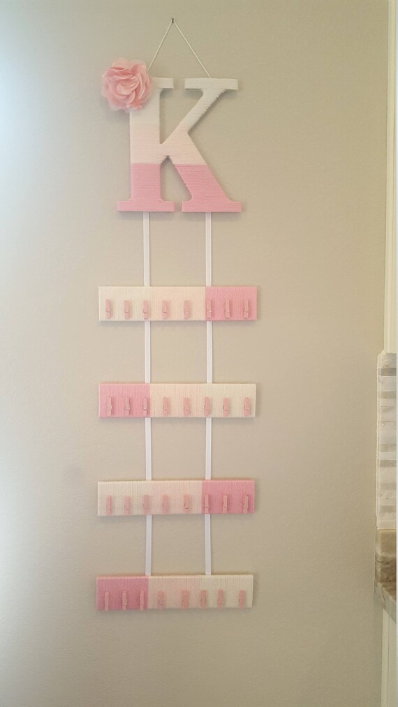 Hair Bow Holder Headband Ombre Letter Pink Yarn - Letter K Room Decor Hair Bow Holder Headband Ombre Letter Pink Yarn - Letter K Room Decor