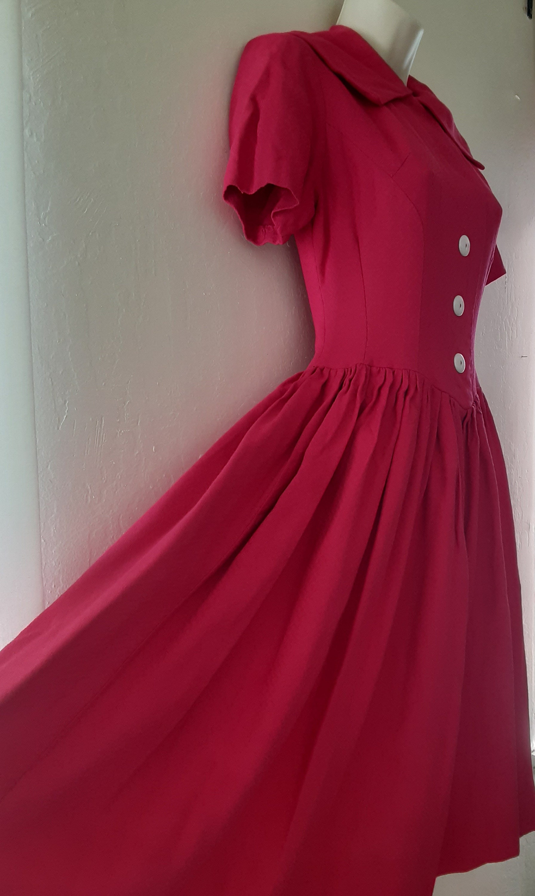 Vintage 80s-does-50s Raspberry Pink Dress With Shawl Collar / Sorbet ...