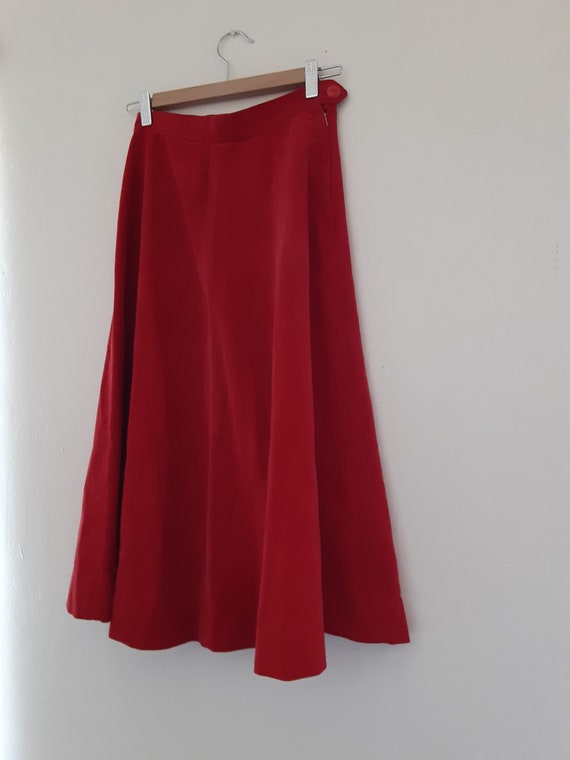 Vintage 1950s red corduroy tea-length flared skirt