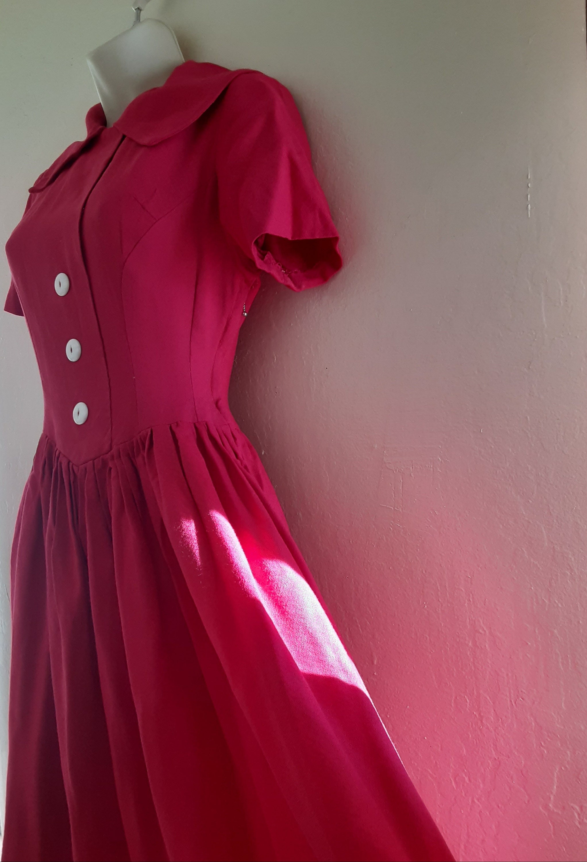 Vintage 80s-does-50s Raspberry Pink Dress With Shawl Collar / Sorbet ...